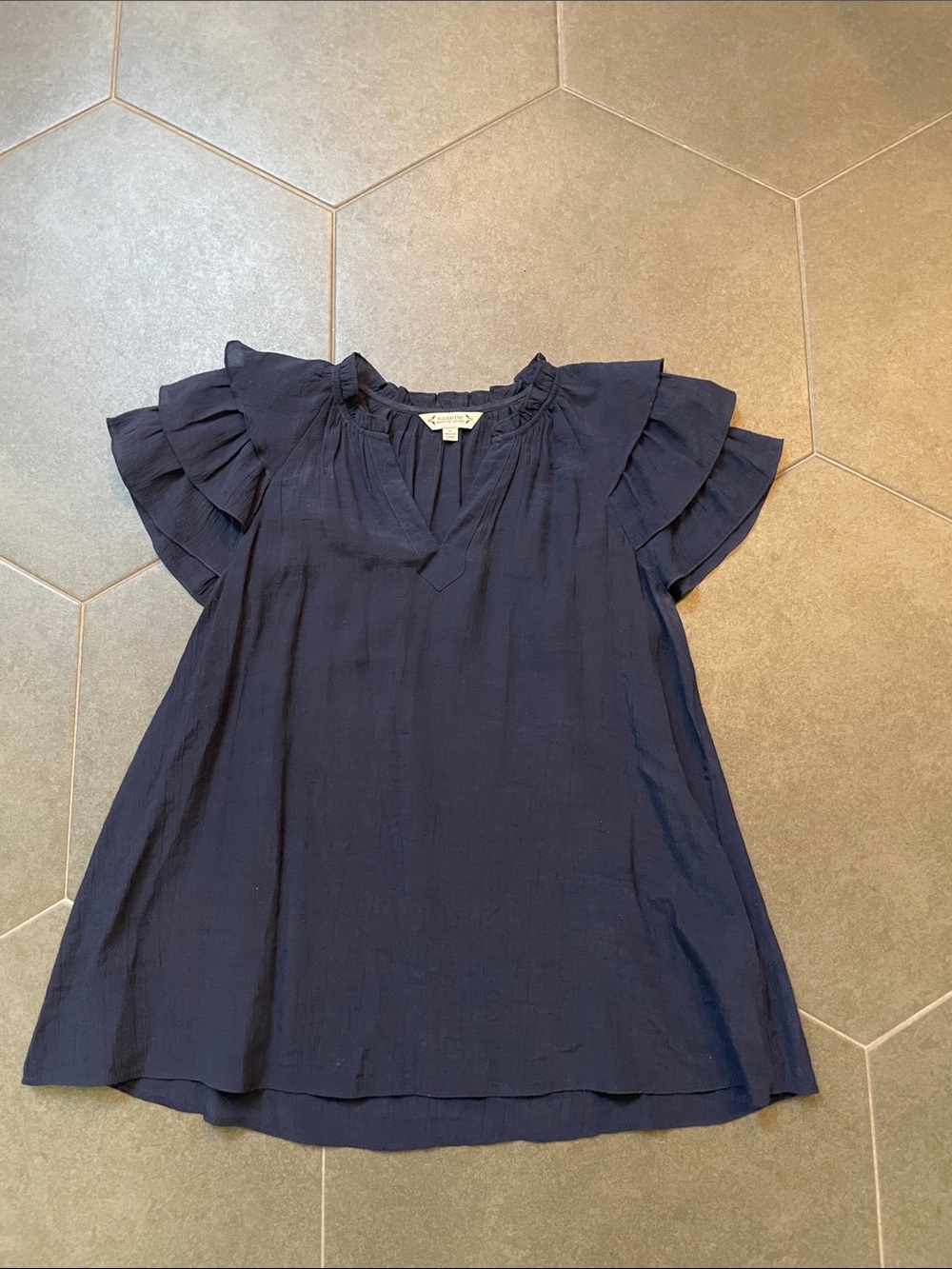 Nanette Lepore Women's Navy Ruffle Sleeve Blouse S